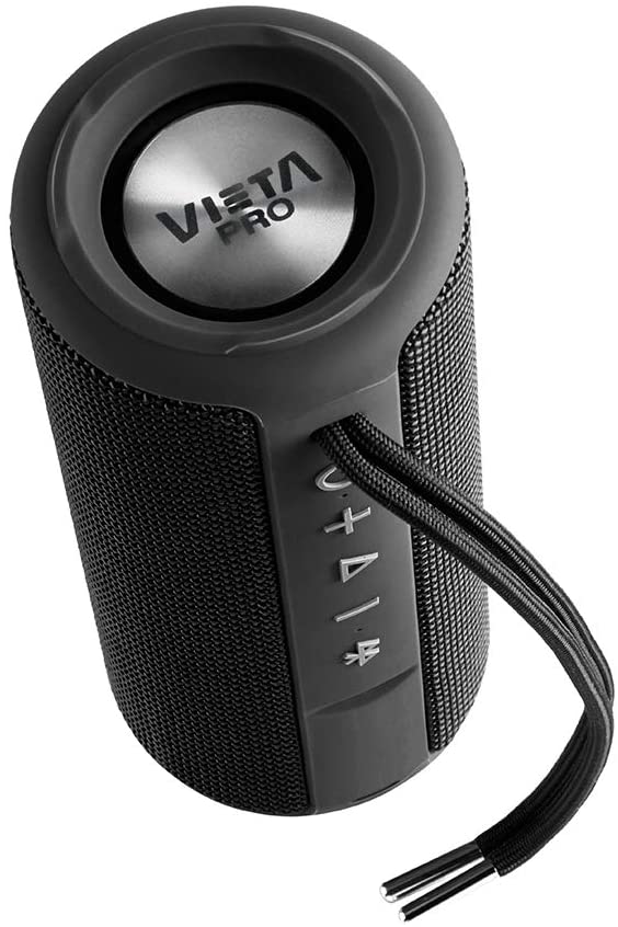vieta pro goody – wireless speaker (true wireless bluetooth, fm radio, usb player, auxiliary, built-in microphone, ipx6 waterproof, 12 hour battery) black