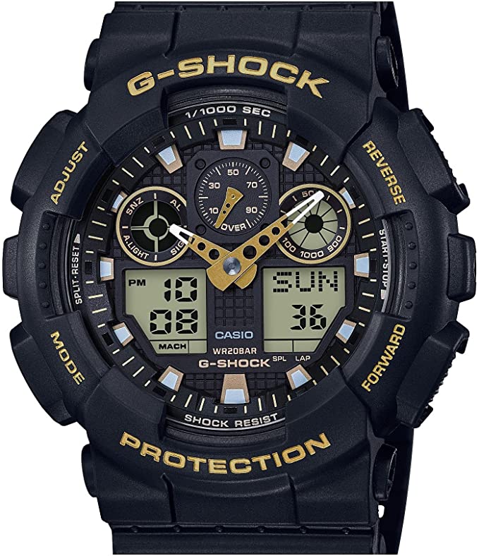casio g-shock men's analogue digital watch ga-100cf, yellow / black - g-shock