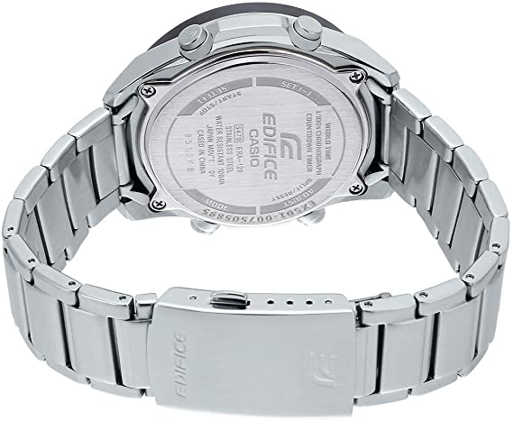 casio men's analogue digital quartz watch with stainless steel bracelet, silver-red - era-120db-1avef