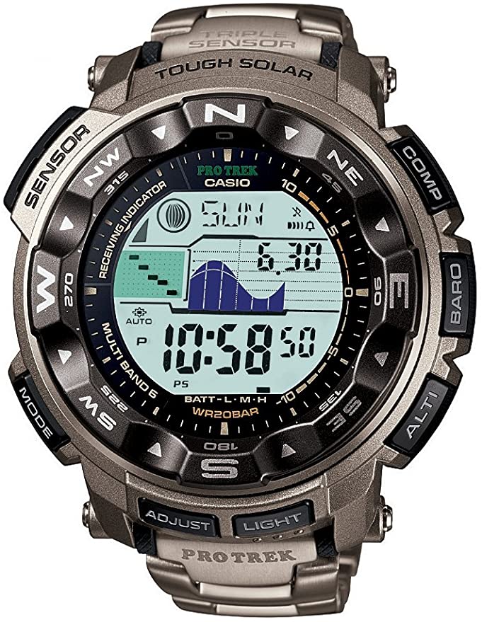 casio pro-trek men's radio controlled solar digital watch prw-2500t-7er with titanium strap - a photo