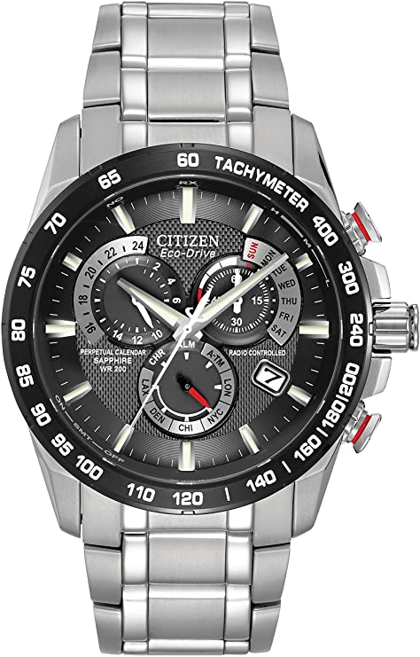 citizen men's eco-drive chronograph watch with black dial and stainless steel bracelet at4008-51e - a photo