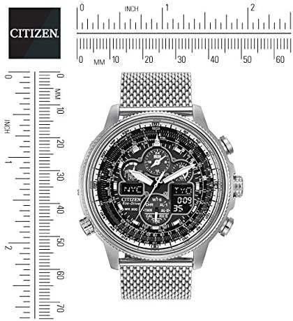 citizen navihawk at men's eco drive watch with black dial analogue/digital display and silver stainless steel bracelet jy8030-83e
