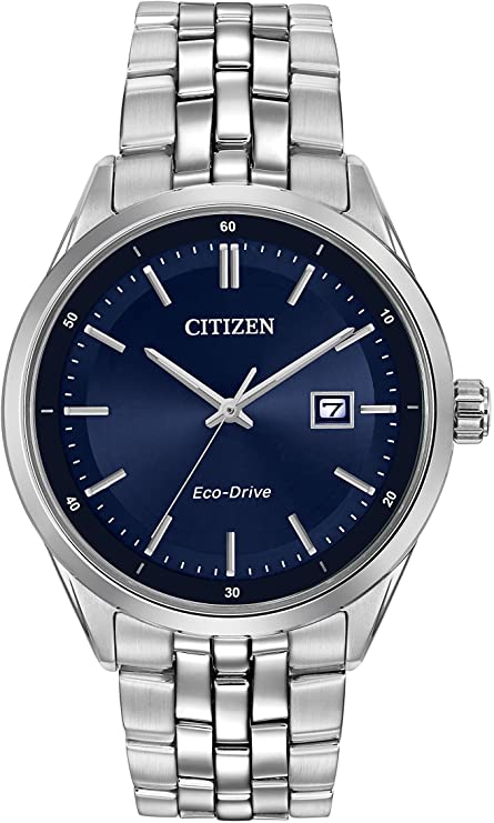 citizen watch men's quartz watch with blue dial analogue display and silver stainless steel bracelet bm7251-53l - a photo
