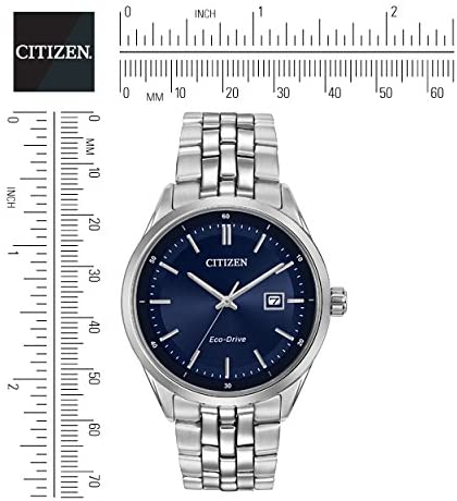 citizen watch men's quartz watch with blue dial analogue display and silver stainless steel bracelet bm7251-53l