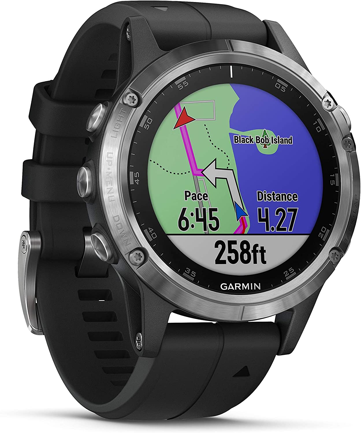 garmin fenix 5 plus multisport watch with music, maps and garmin pay, silver with black band - a photo