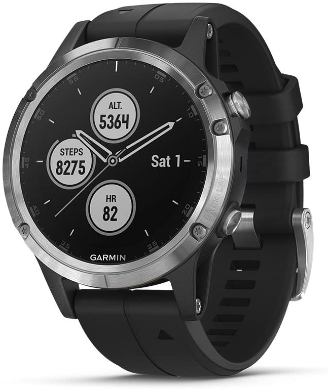 garmin fenix 5 plus multisport watch with music, maps and garmin pay, silver with black band