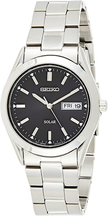 seiko men's analogue solar powered watch with stainless steel strap sne039p1 - a photo